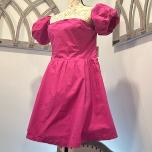 NWT SHOWPO. Mini Dress Puff Sleeves Square Neck Lace Up Back Sz 10